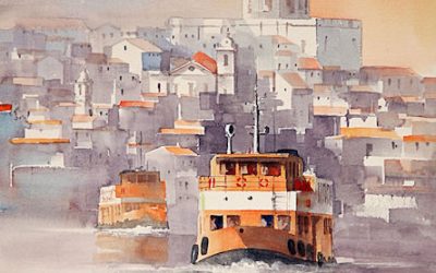 Aguarela - 'Lisboa - Cacilheiros' (76 X 56)