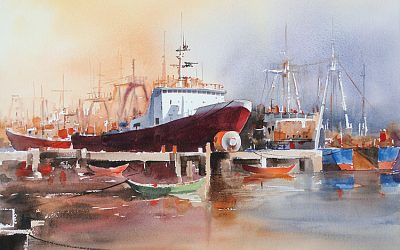 Aguarela - 'Porto dos Bacalhoeiros - Gafanha 2' (56 X 76)